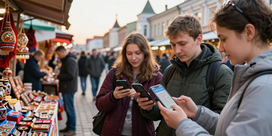 Pembayaran mudah di Rusia menggunakan aplikasi dari https://payinrussia.com/ dengan suasana pasar lokal yang meriah.